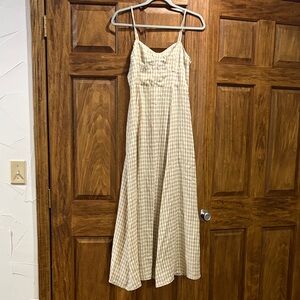 Vici Beige Checkered Maxi Dress